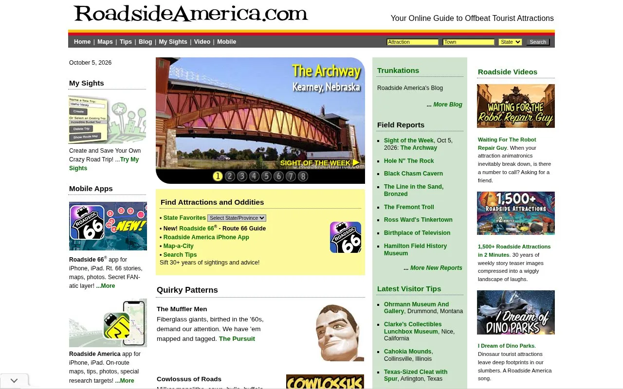 Roadside America homepage screenshot