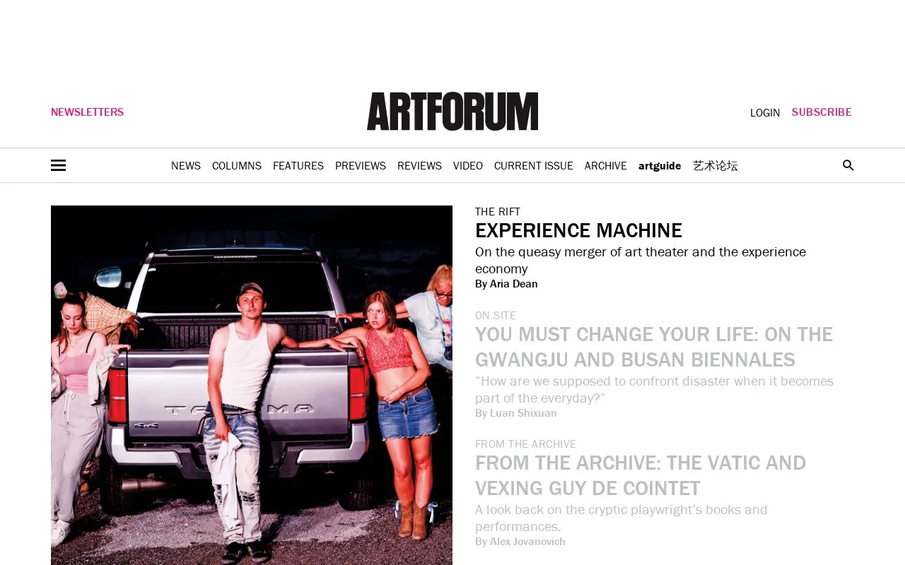 Artforum homepage screenshot
