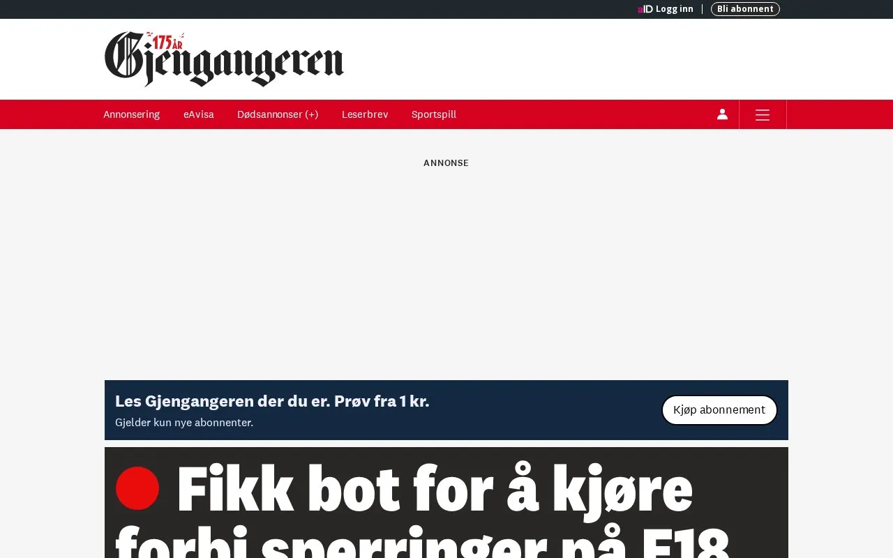 Gjengangeren homepage screenshot