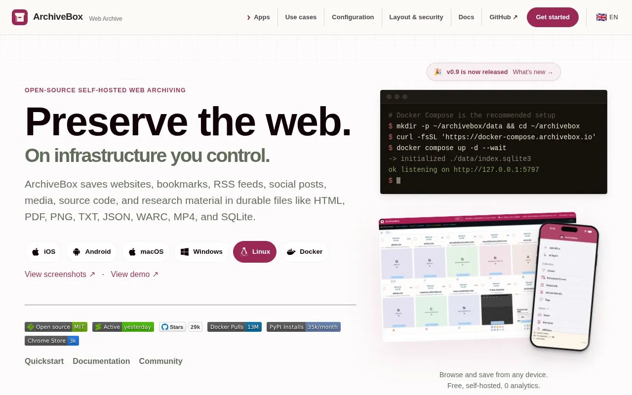 ArchiveBox homepage screenshot