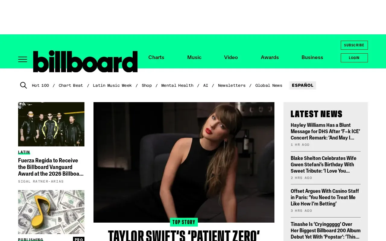 Billboard homepage screenshot