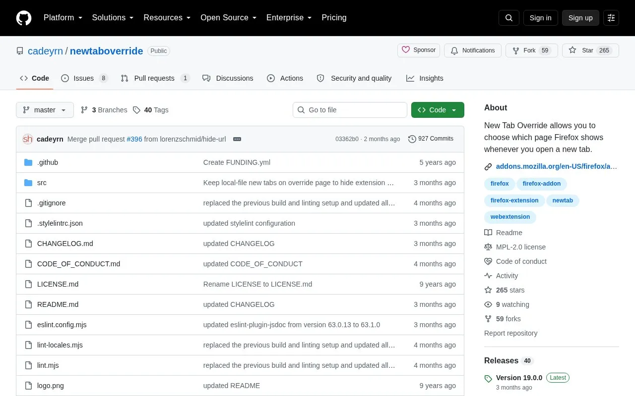 Newtaboverride homepage screenshot
