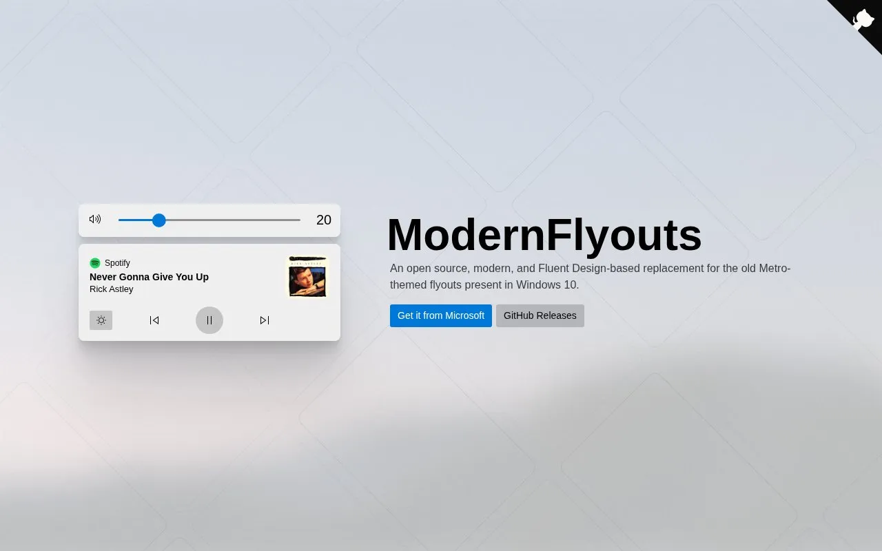 ModernFlyouts homepage screenshot