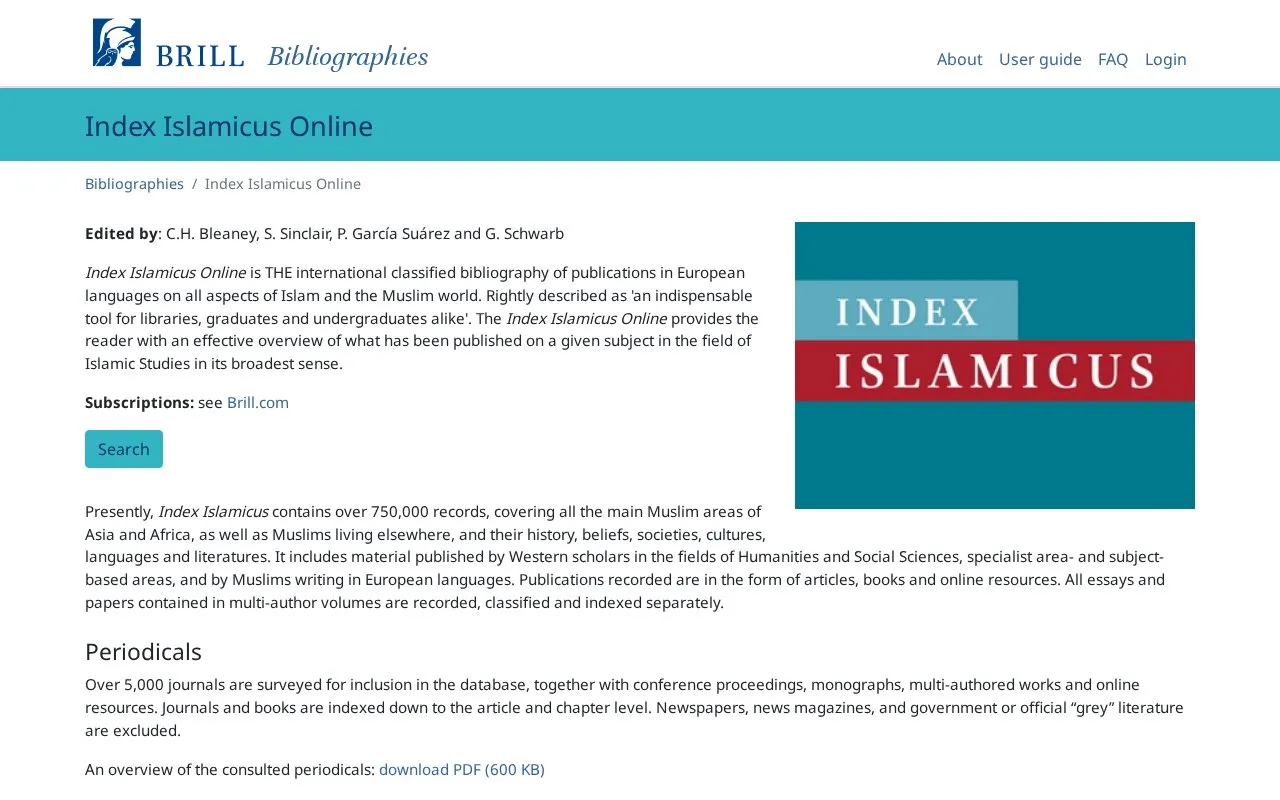 Index Islamicus homepage screenshot