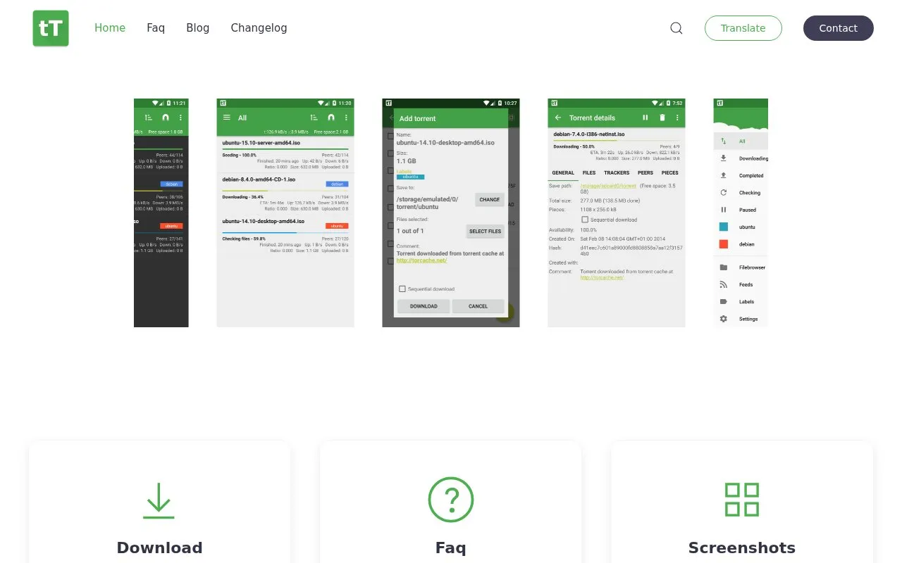 tTorrent homepage screenshot