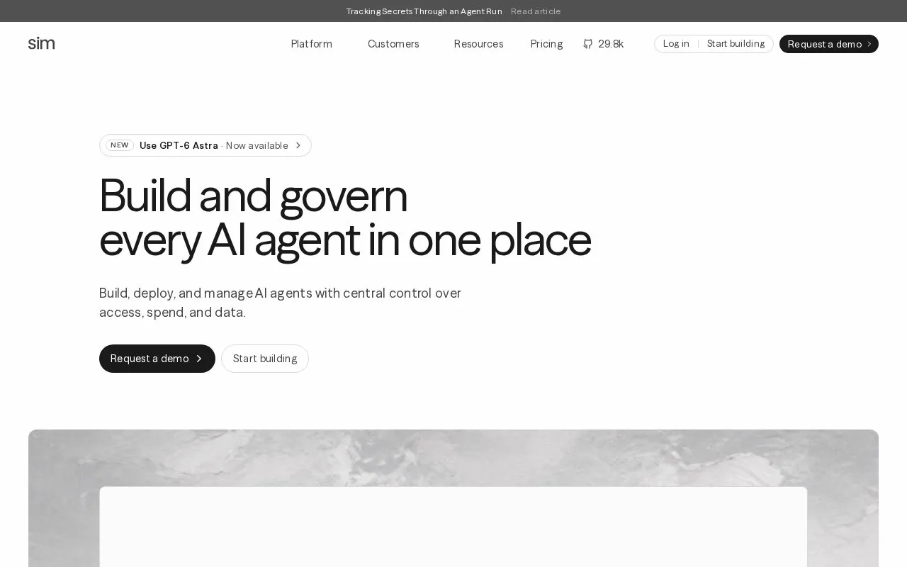 Sim homepage screenshot