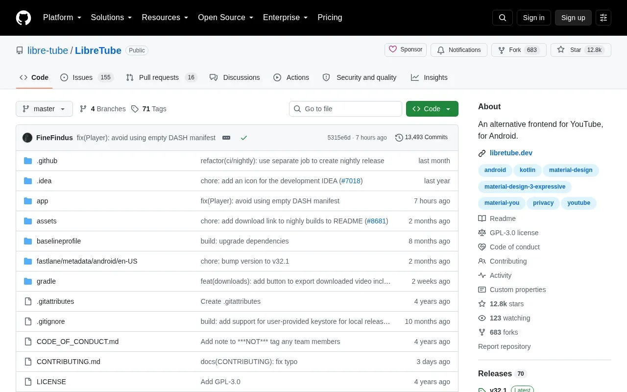 Libre Tube homepage screenshot