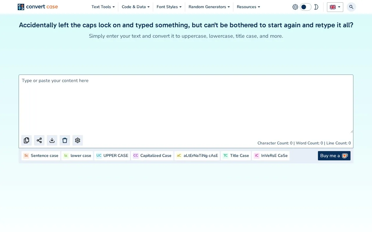 Convert Case homepage screenshot