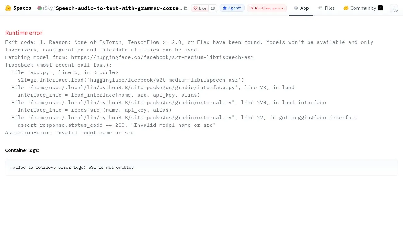 Speech Audio To Text With Grammar Correction homepage screenshot