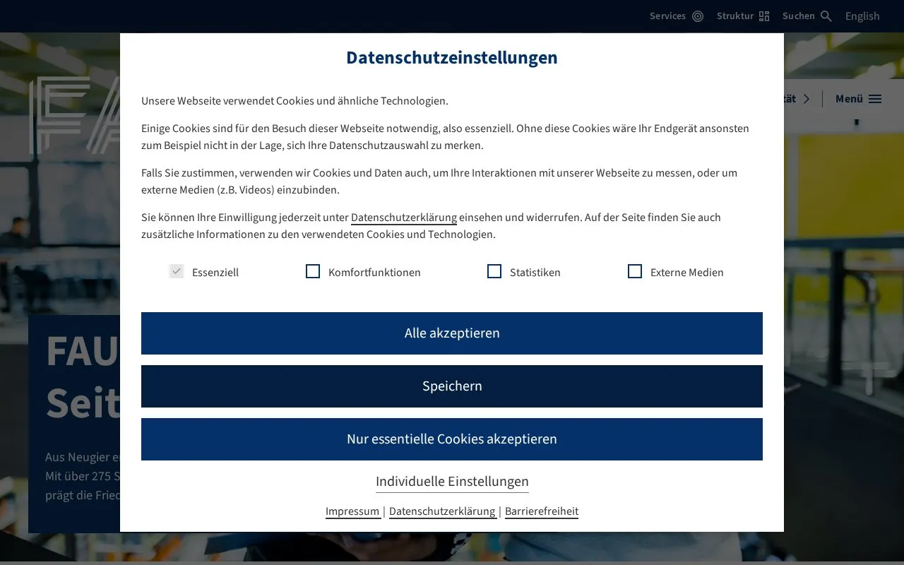 Friedrich-Alexander-Universitat Erlangen-Nurnberg homepage screenshot