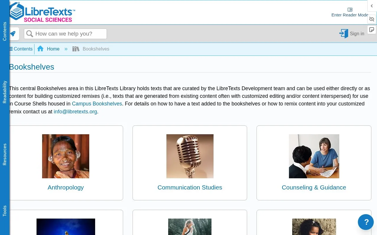 LibreTexts Social Science homepage screenshot