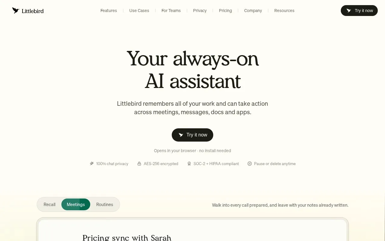 Littlebird homepage screenshot