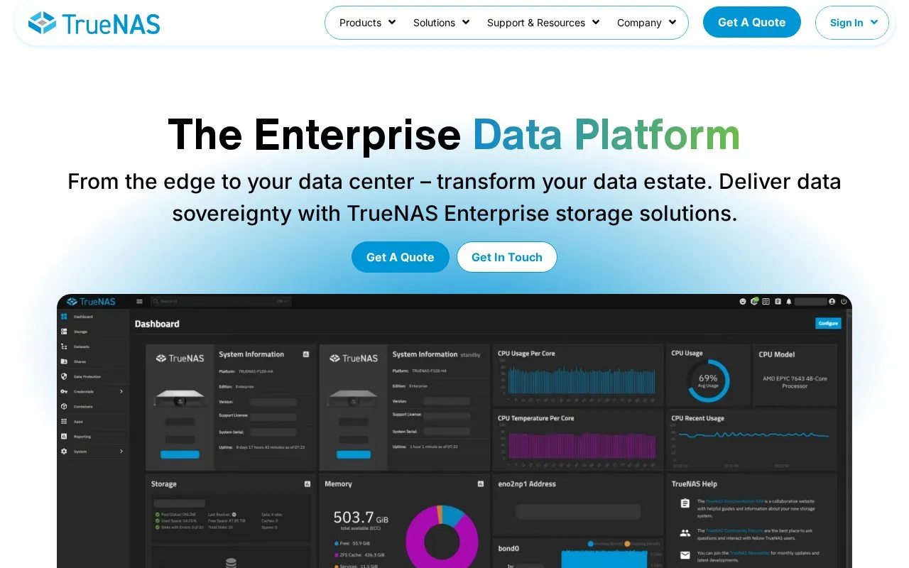 TrueNAS homepage screenshot