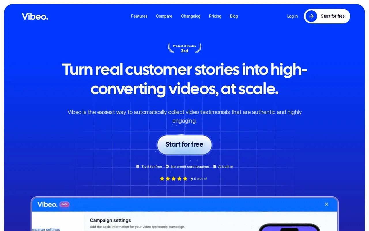 Vibeo homepage screenshot