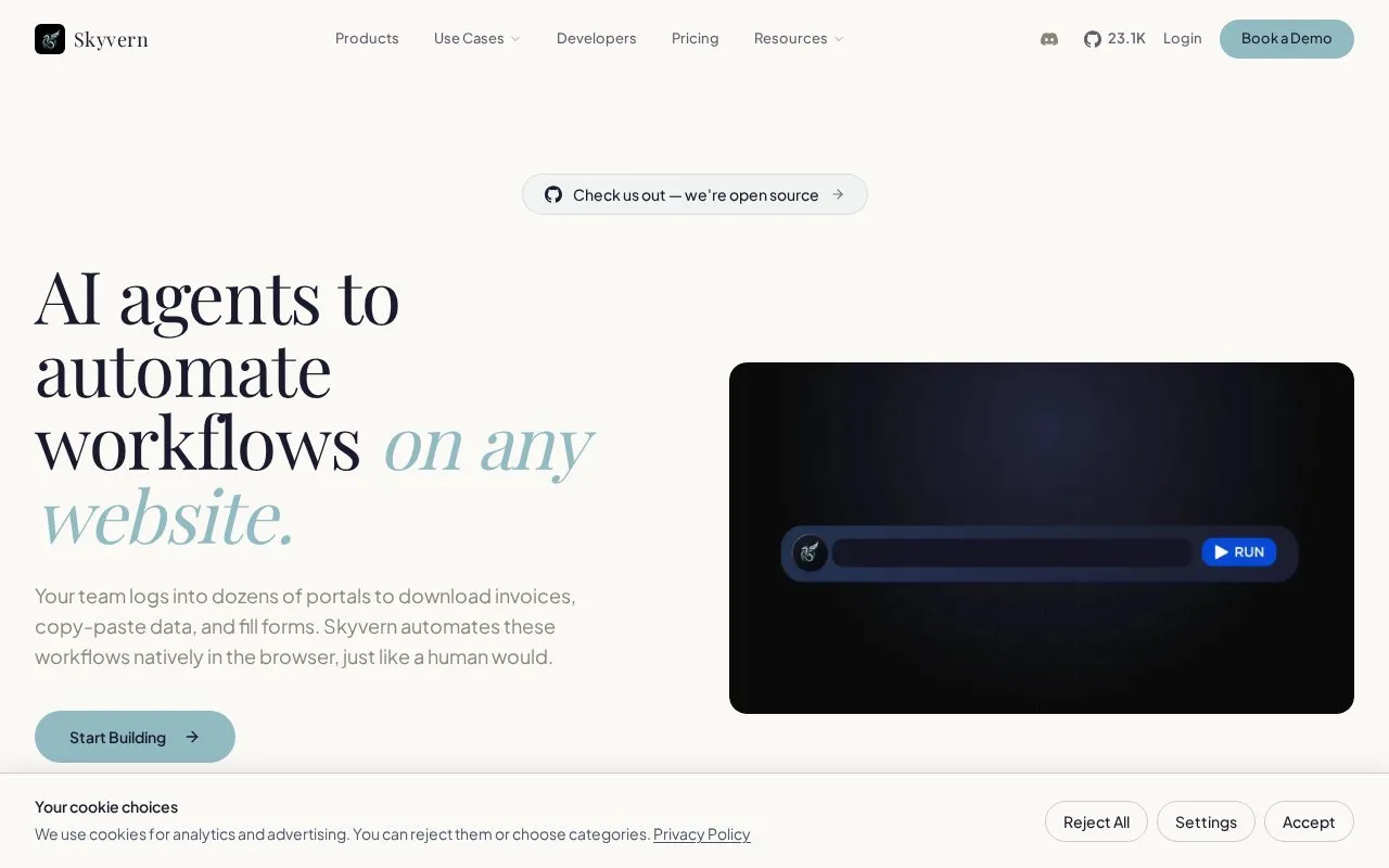 Skyvern homepage screenshot