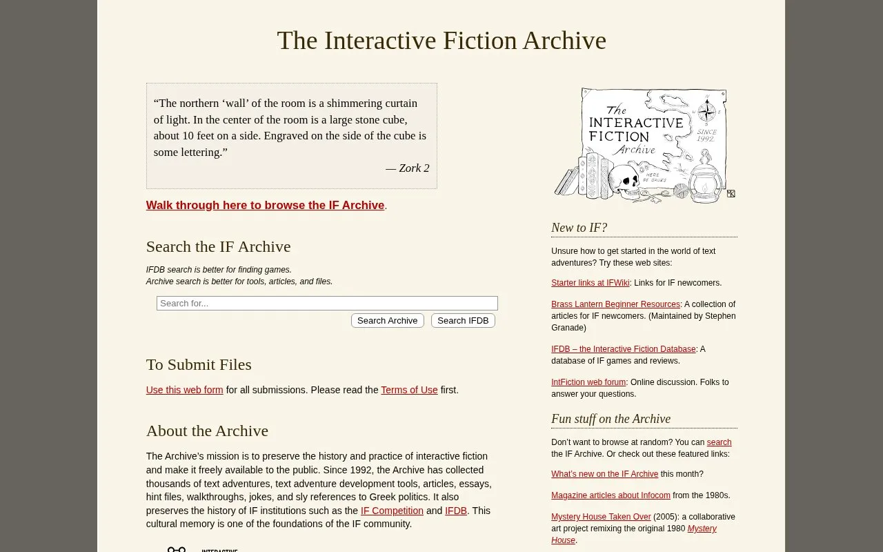 IFArchive homepage screenshot