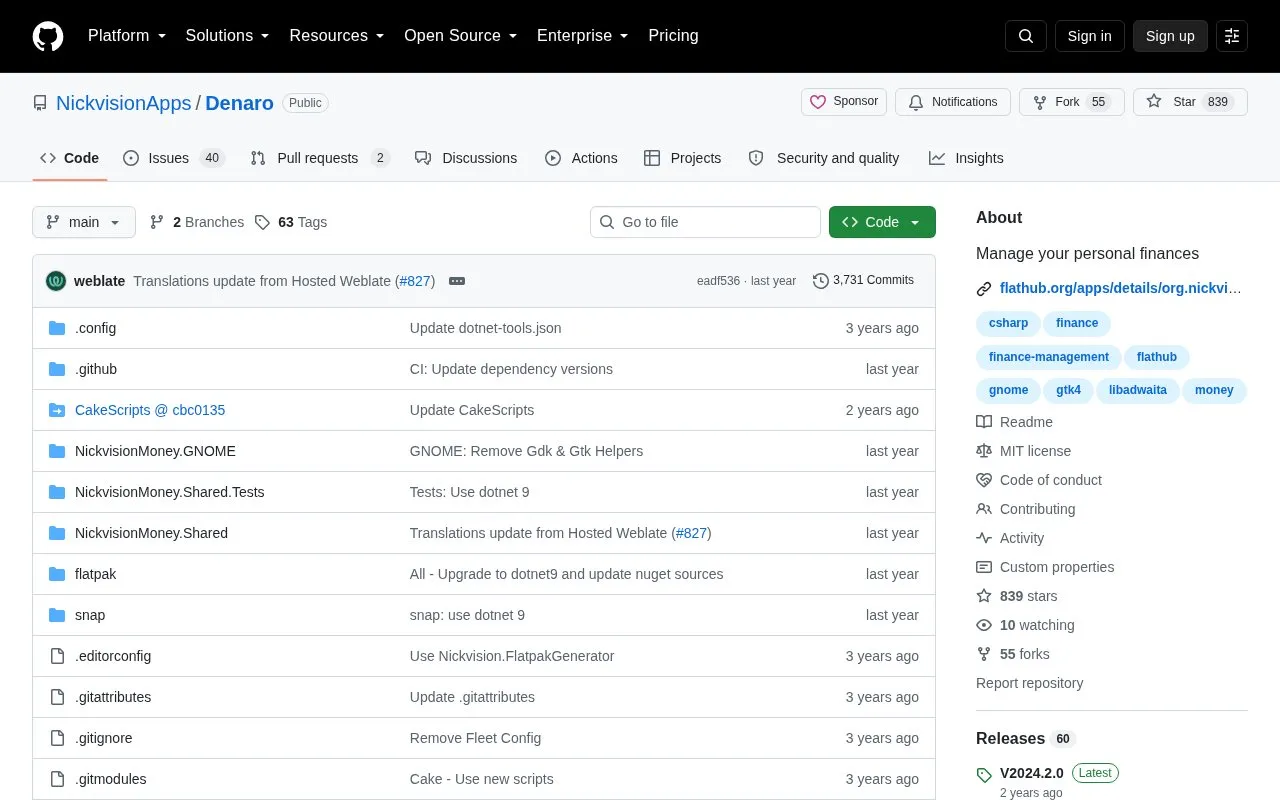 Denaro homepage screenshot