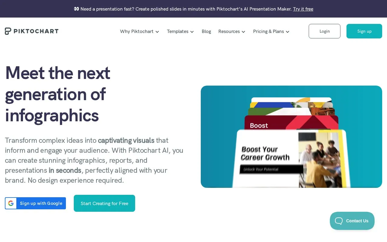 Piktochart homepage screenshot