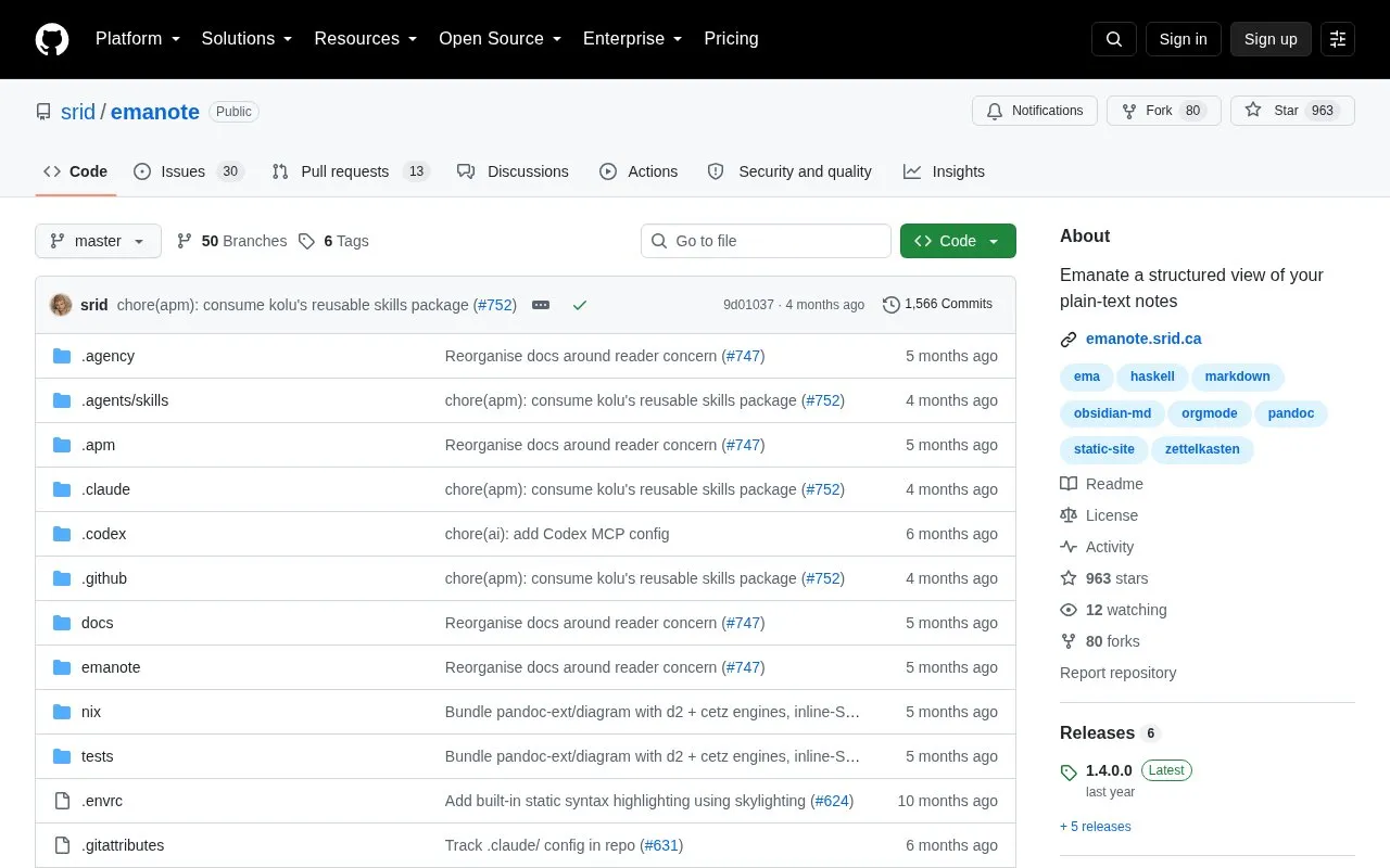 Emanote homepage screenshot