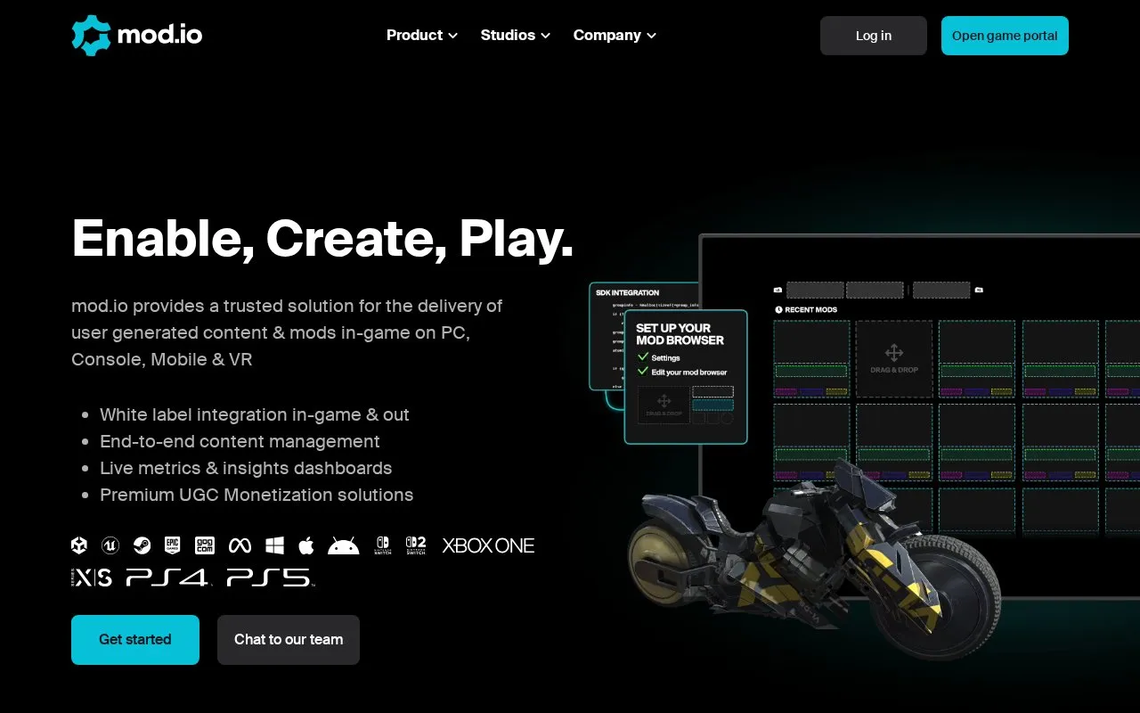 mod.io homepage screenshot