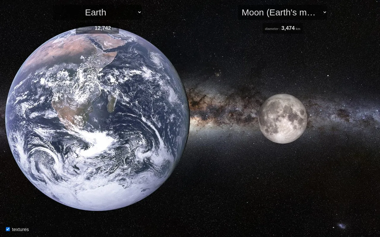 Space Object Comparison homepage screenshot