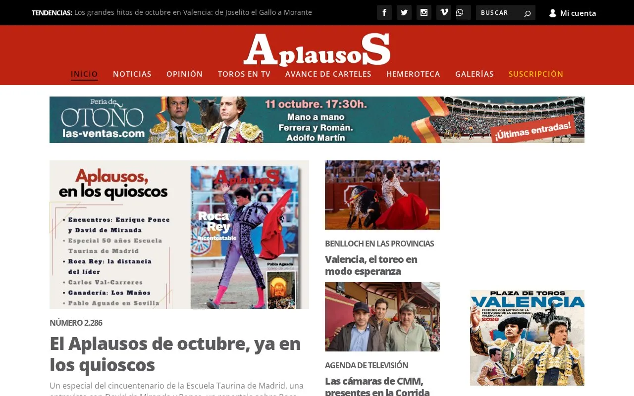 Aplausos homepage screenshot