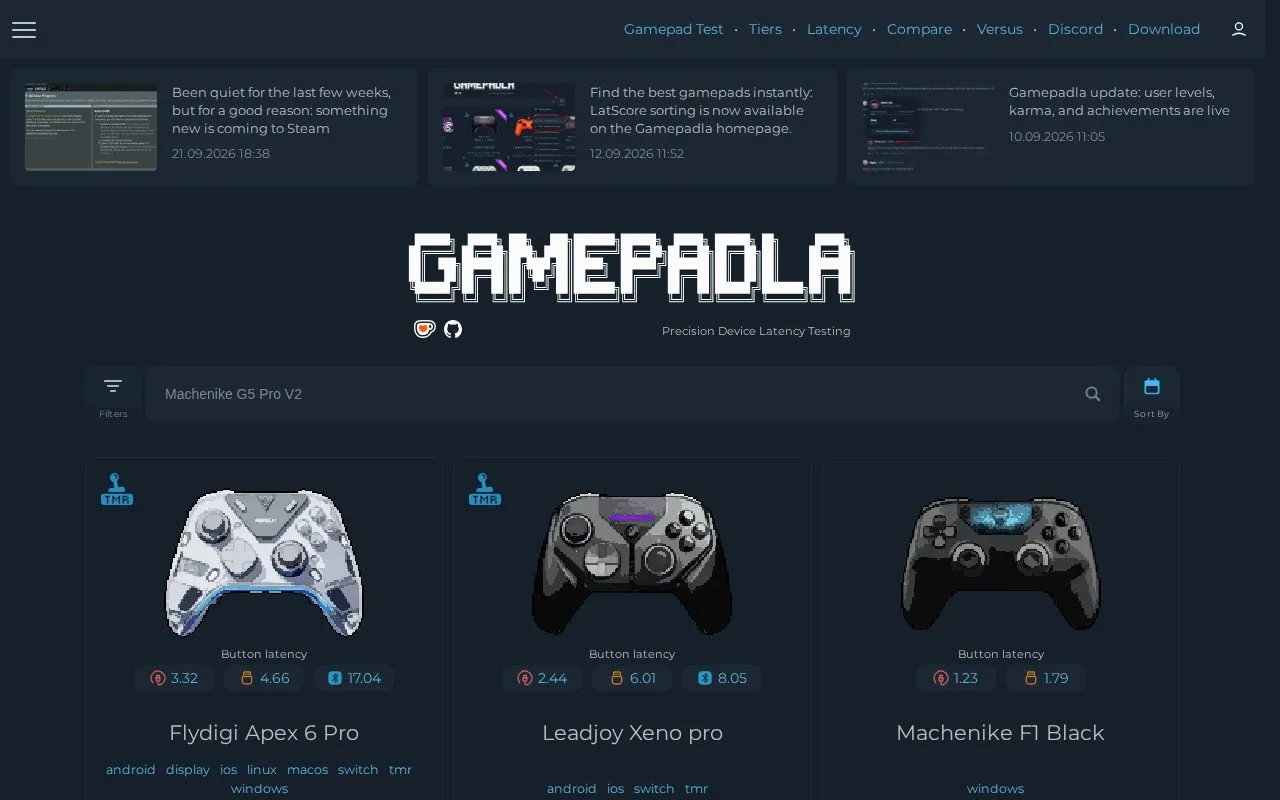 Gamepadla homepage screenshot