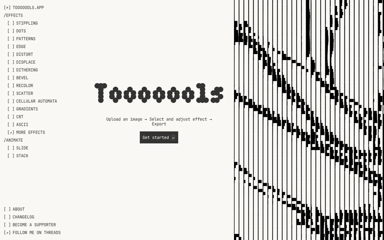 Tooooools homepage screenshot