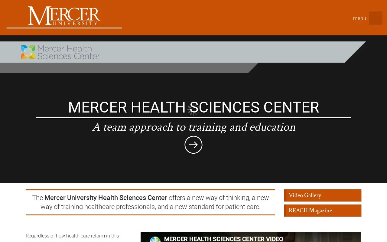 Mercer University homepage screenshot