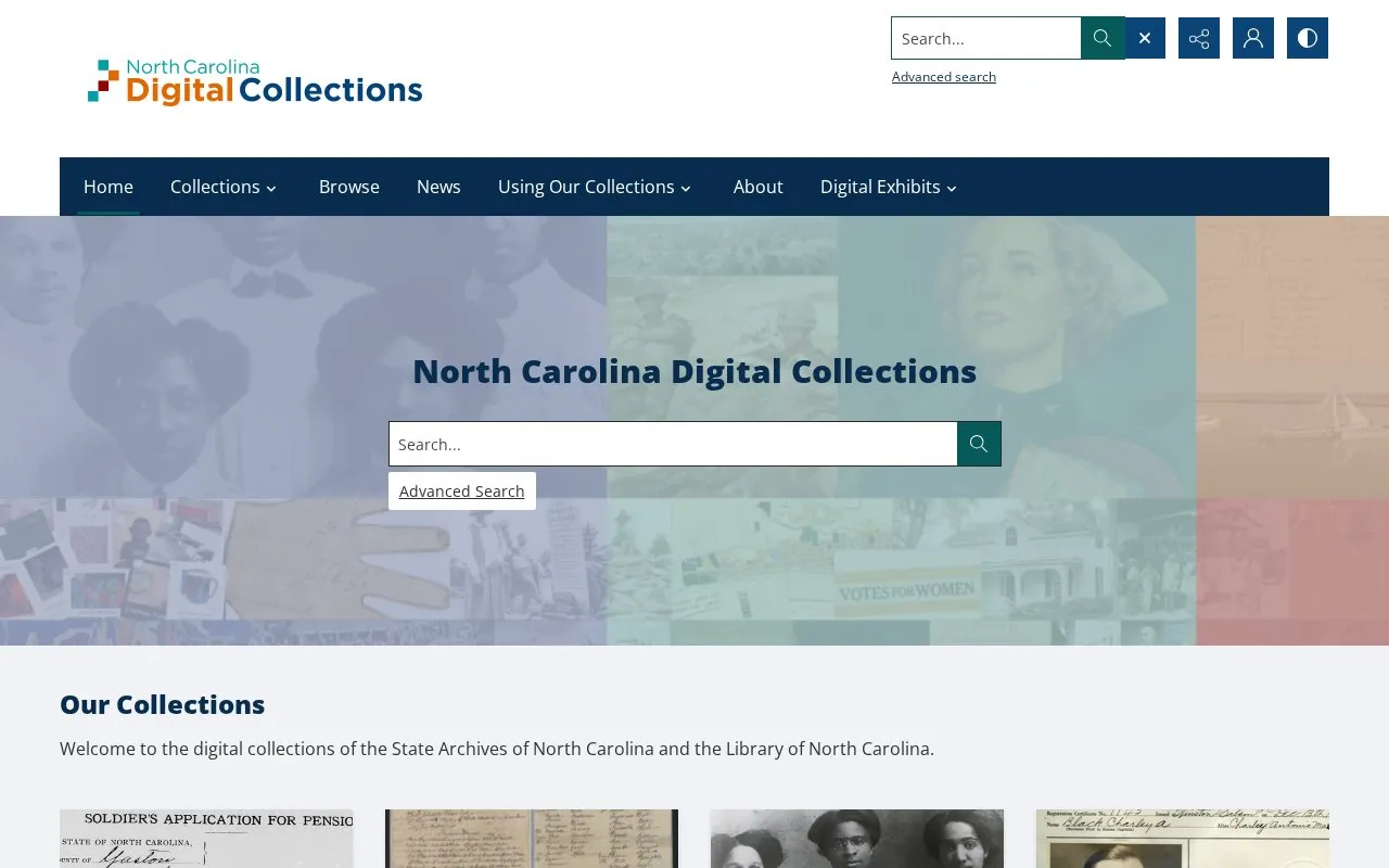 North Carolina Digital Collections homepage screenshot