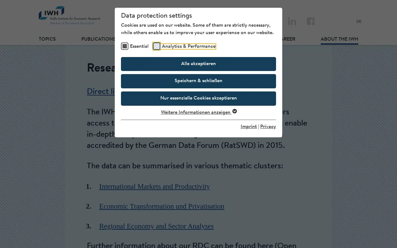 Forschungsdatenzentrum IWH homepage screenshot