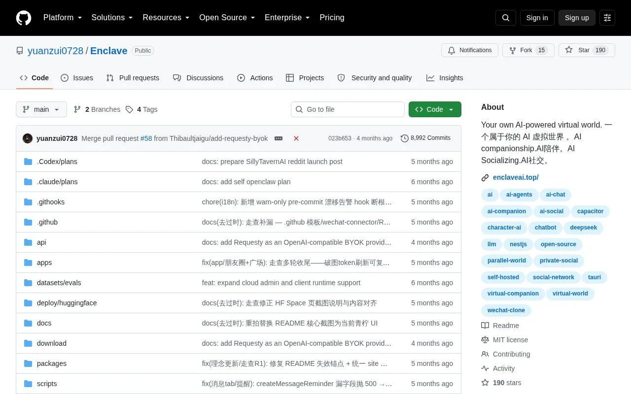 Enclave homepage screenshot