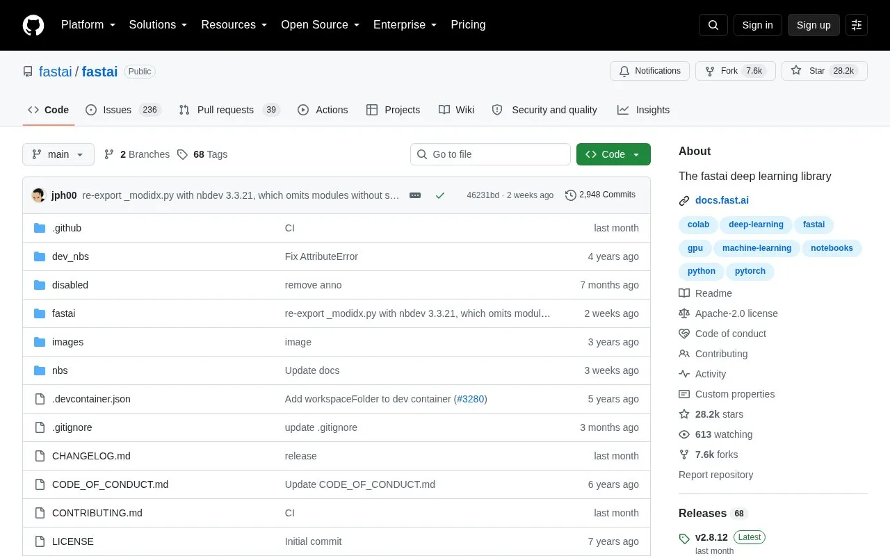 Fastai homepage screenshot