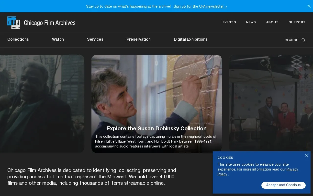 Chicago Film Archives homepage screenshot