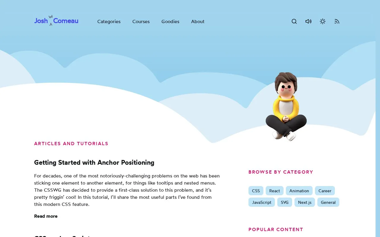 Josh Comeau homepage screenshot