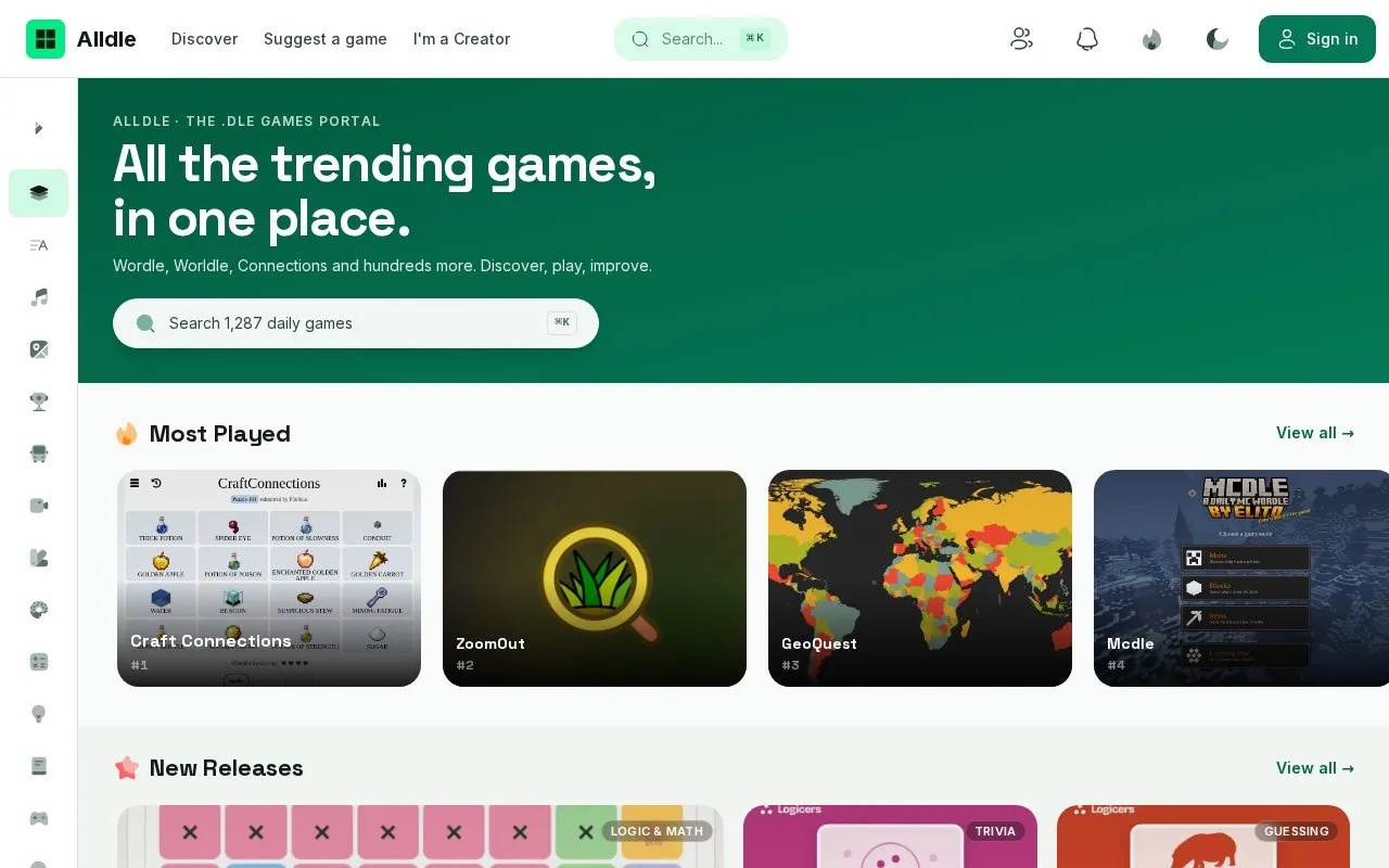 Alldle homepage screenshot