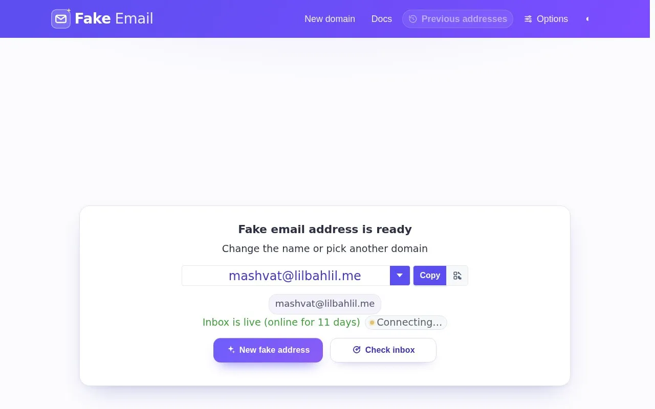 Fake Email homepage screenshot