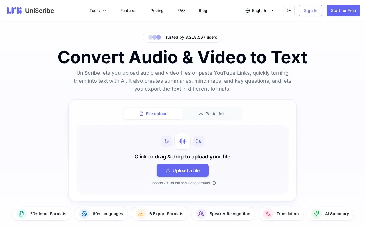 UniScribe homepage screenshot