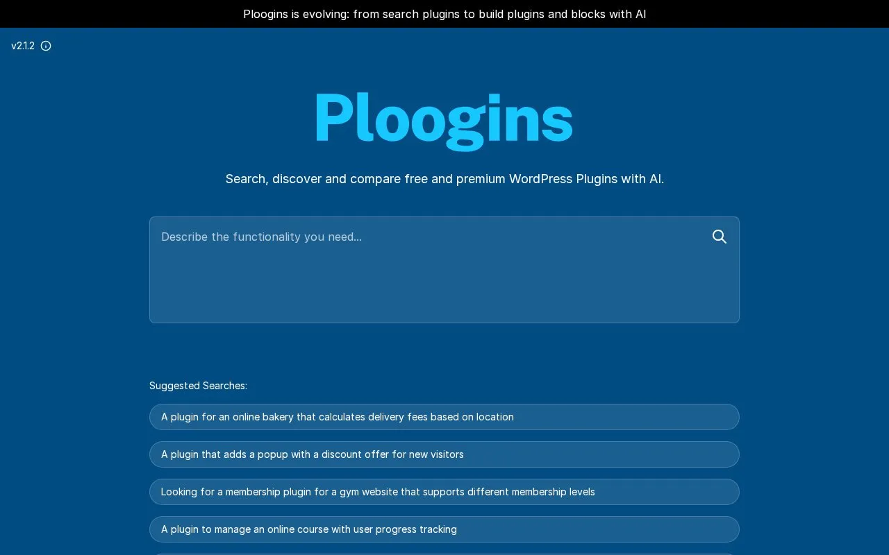 Ploogins homepage screenshot