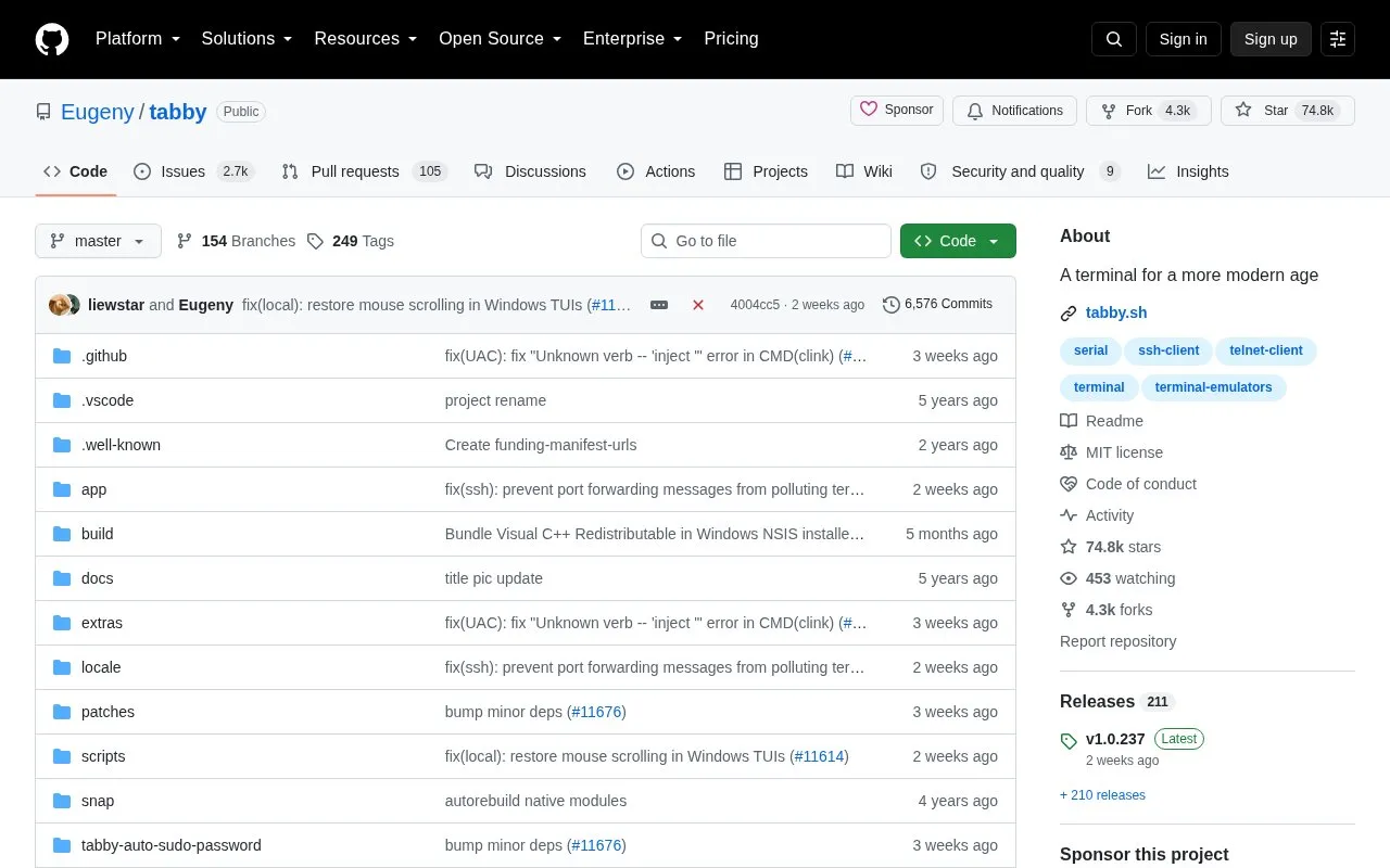 Tabby homepage screenshot