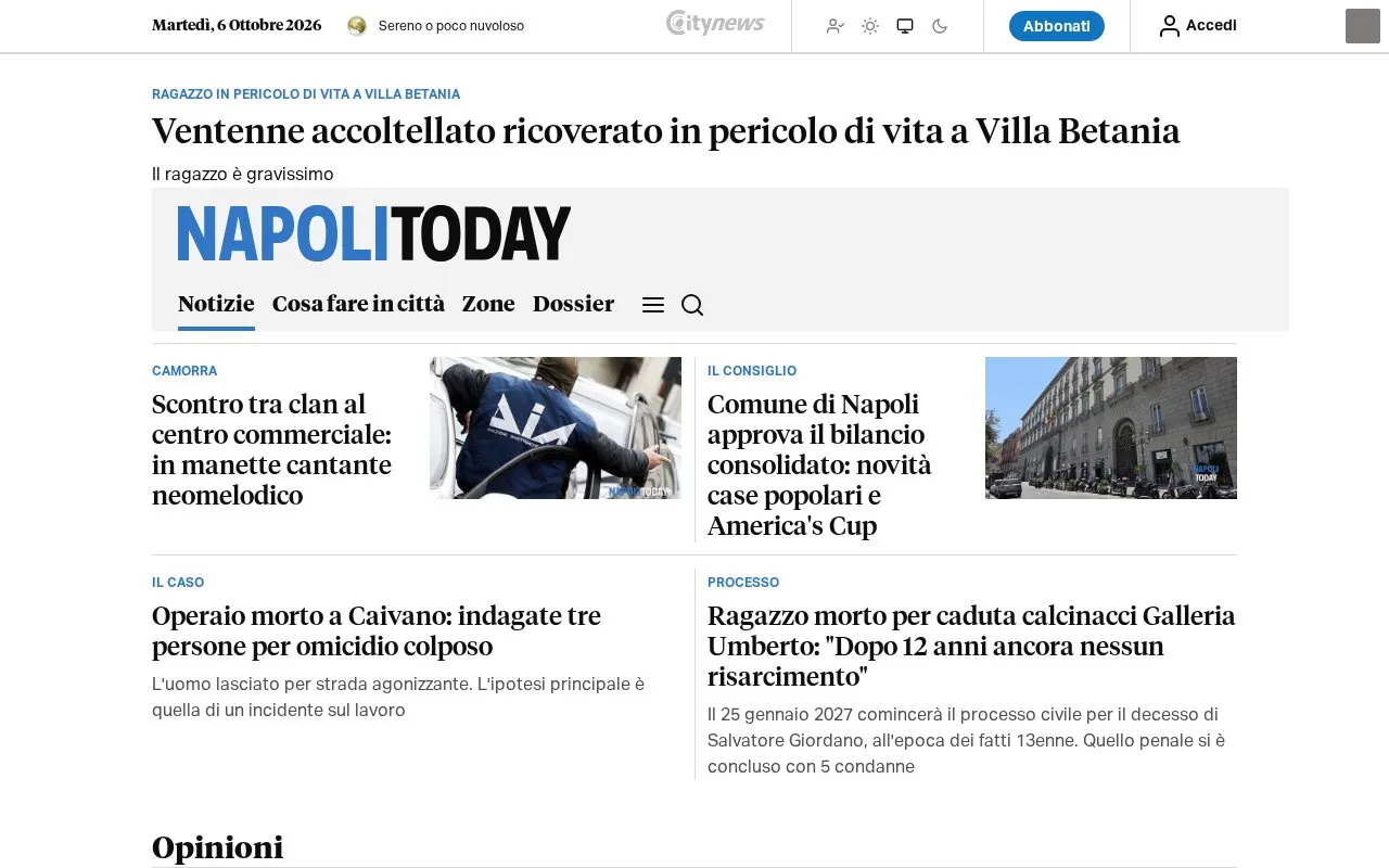 Napoli Today homepage screenshot