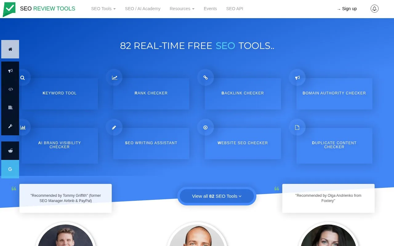 SEO Review Tools homepage screenshot