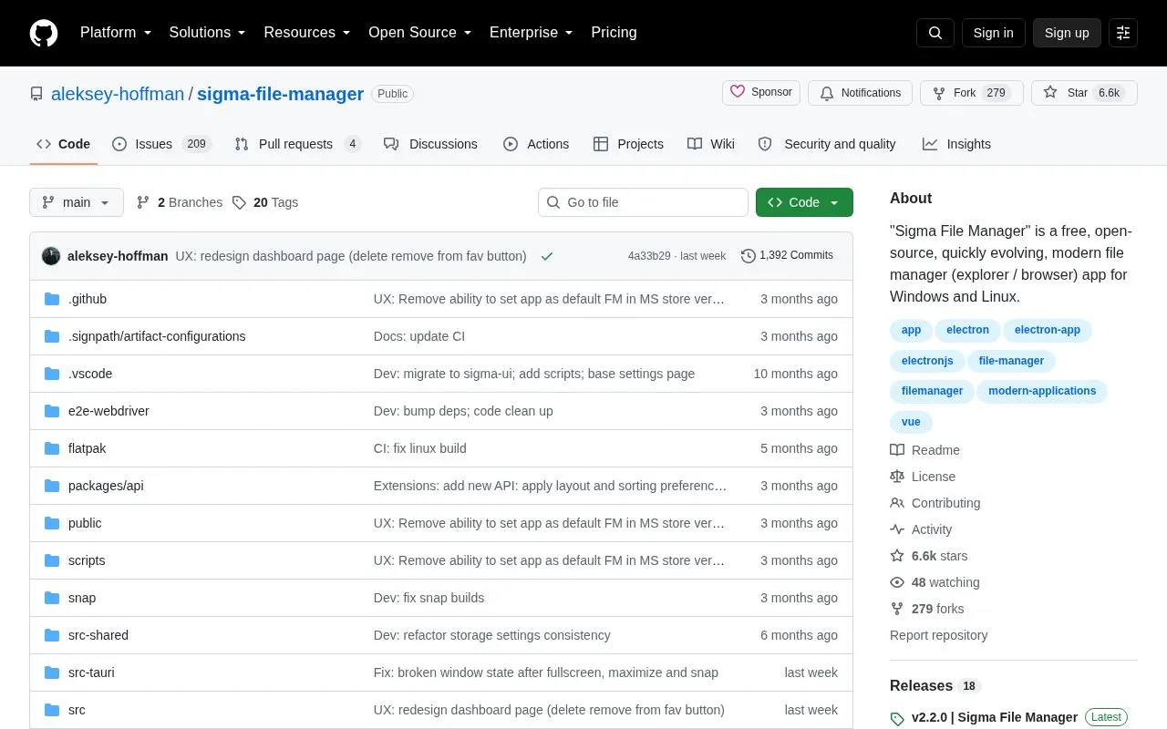 Sigma File Manager homepage screenshot