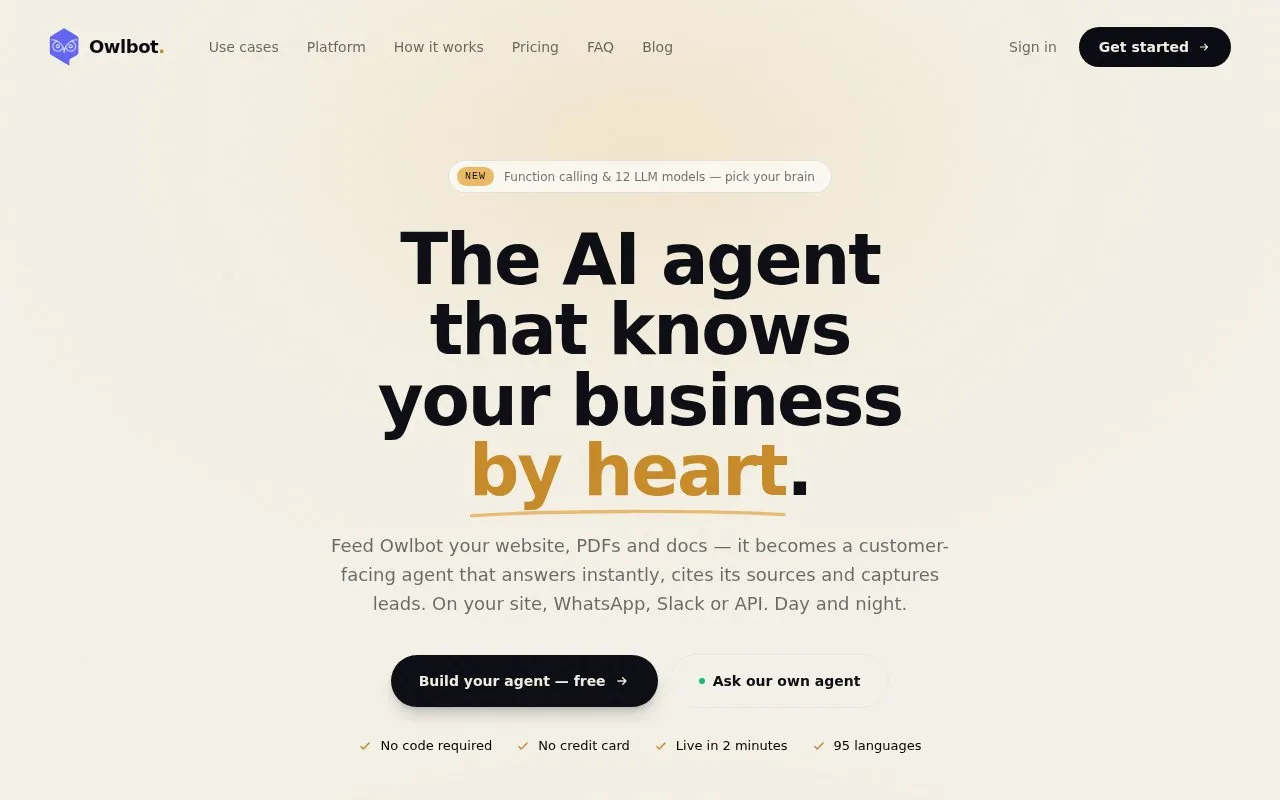 Owlbot homepage screenshot