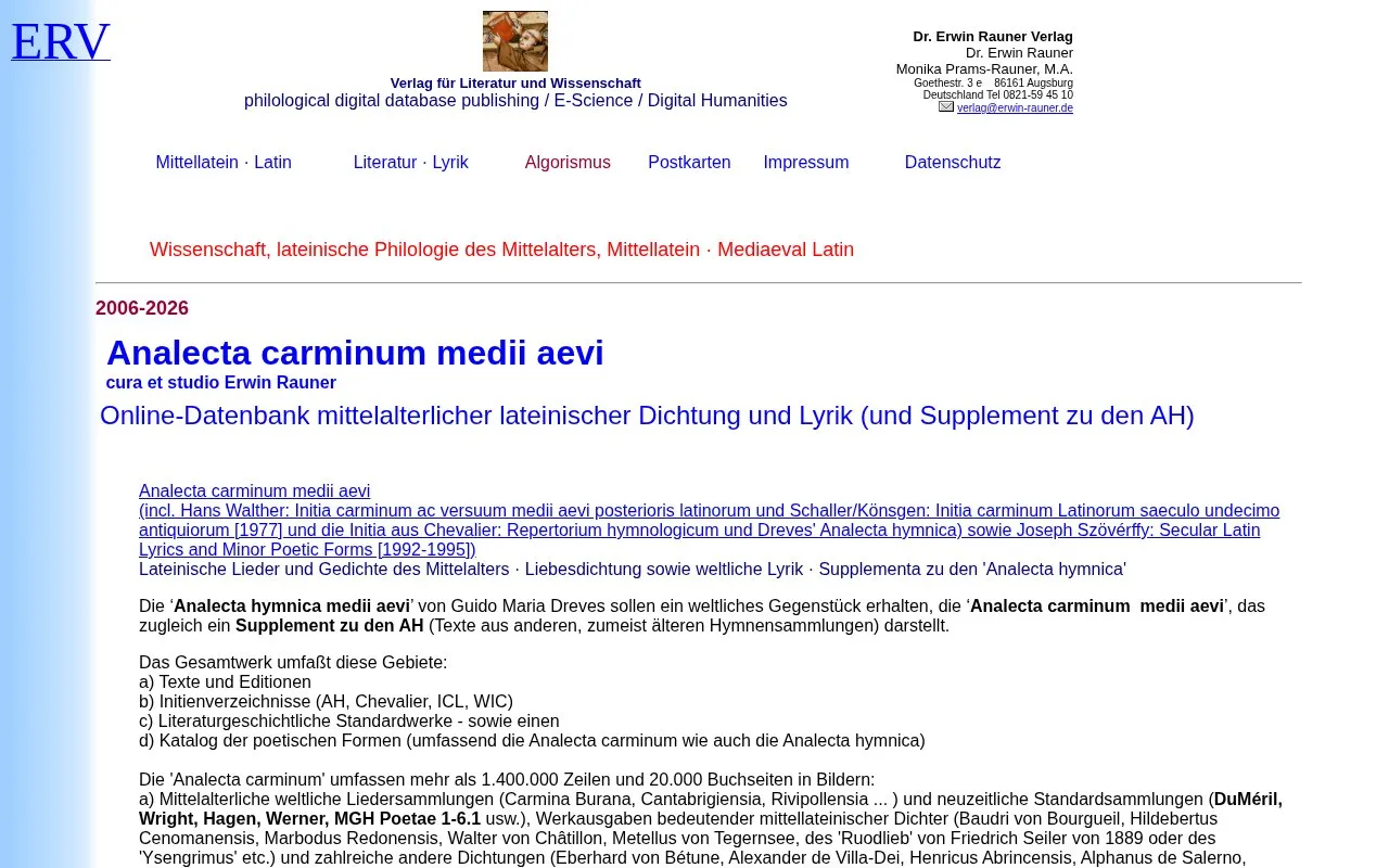 Analecta carminum medii aevi homepage screenshot
