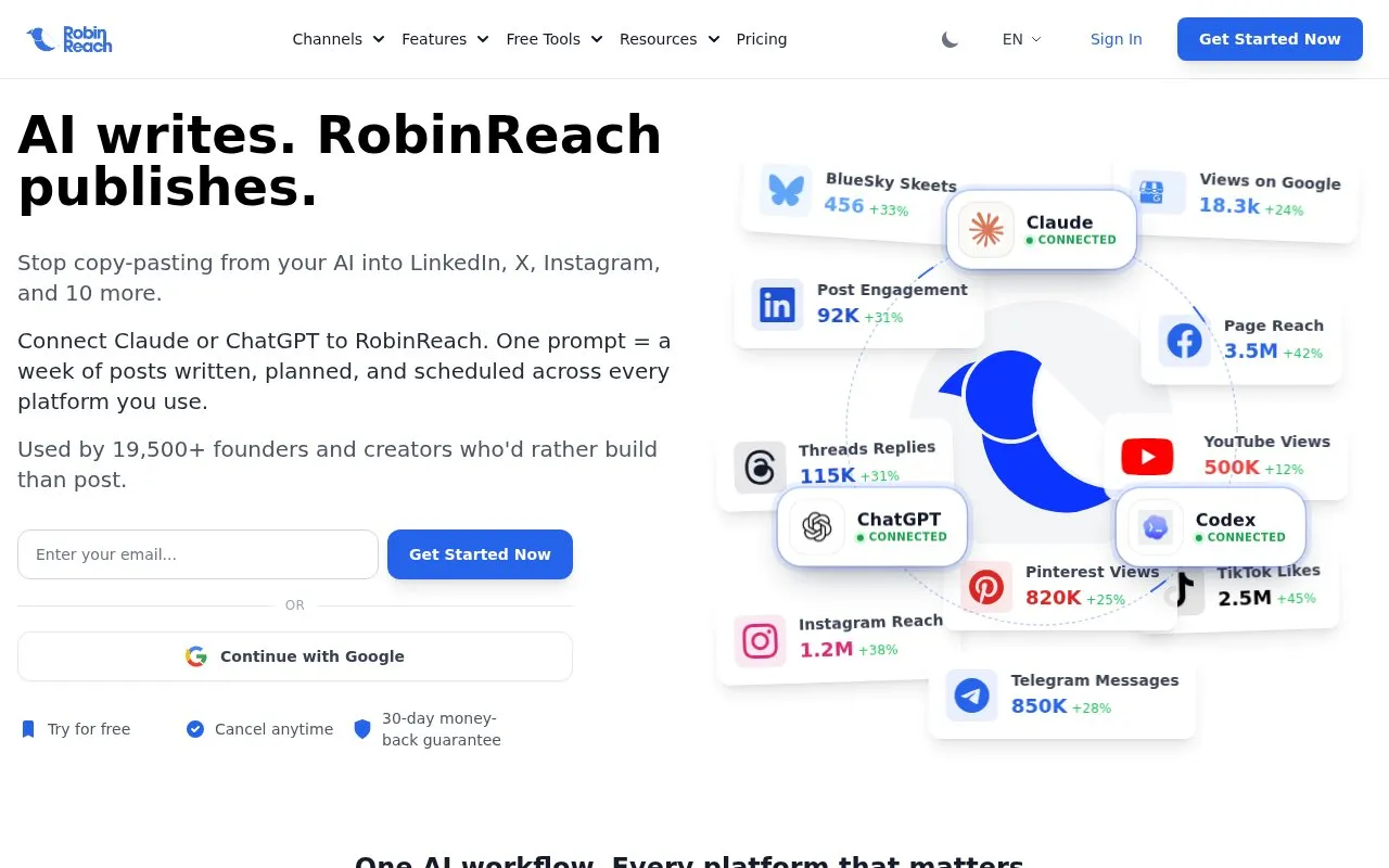 RobinReach homepage screenshot