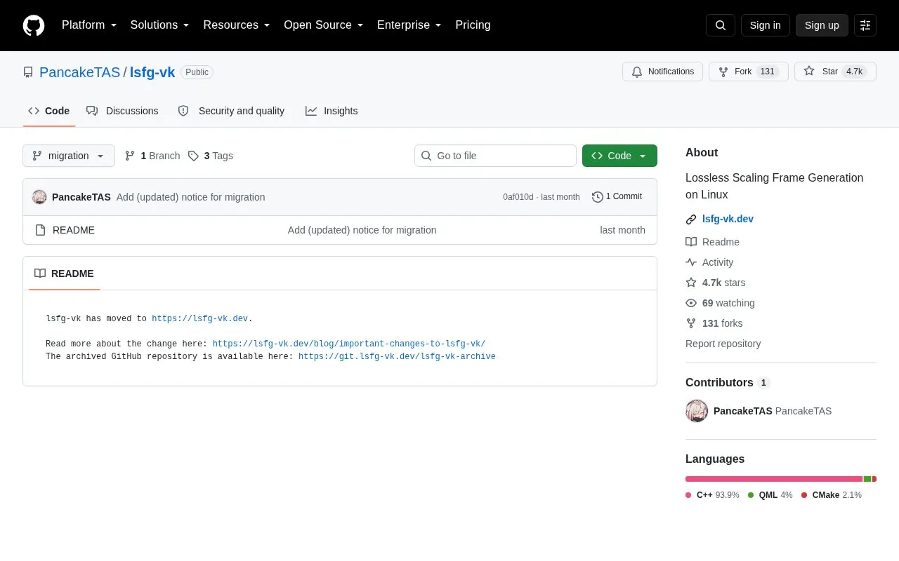 lsfg-vk homepage screenshot