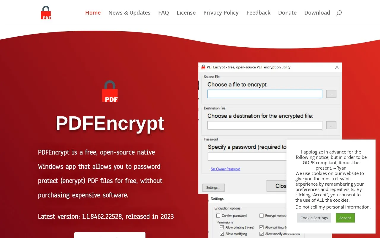 PDFEncrypt homepage screenshot