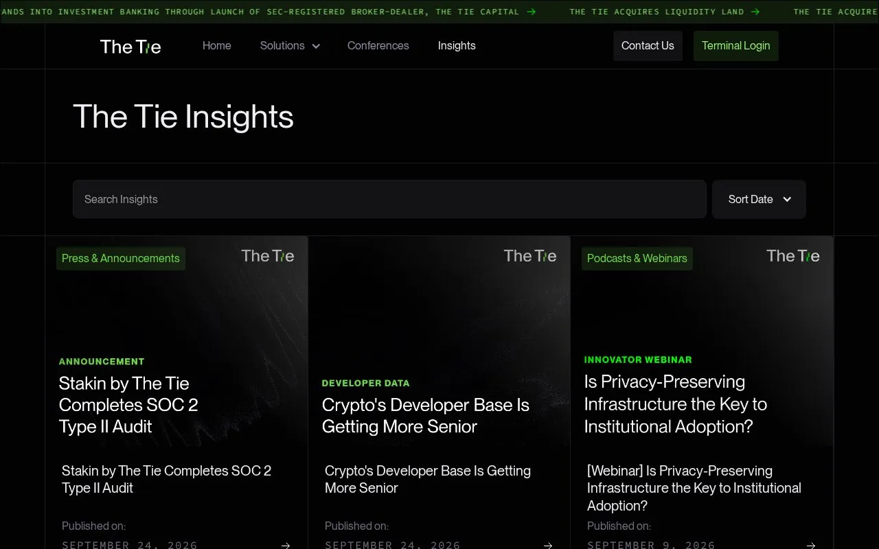 The Tie Research homepage screenshot