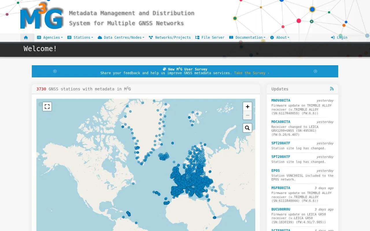 M3G - Metadata Management and Distribution System for Multiple GNSS Networks homepage screenshot